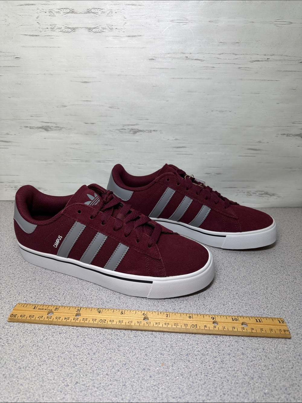 adidas Burgundy and Gray Low-Top Suede Sneakers